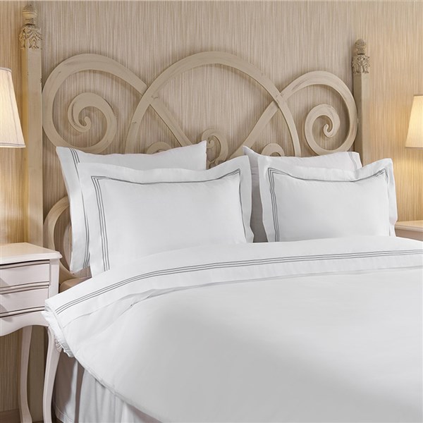 Double Duvet Cover Set 3 Sıra Pikolu Ebruli White-Gray