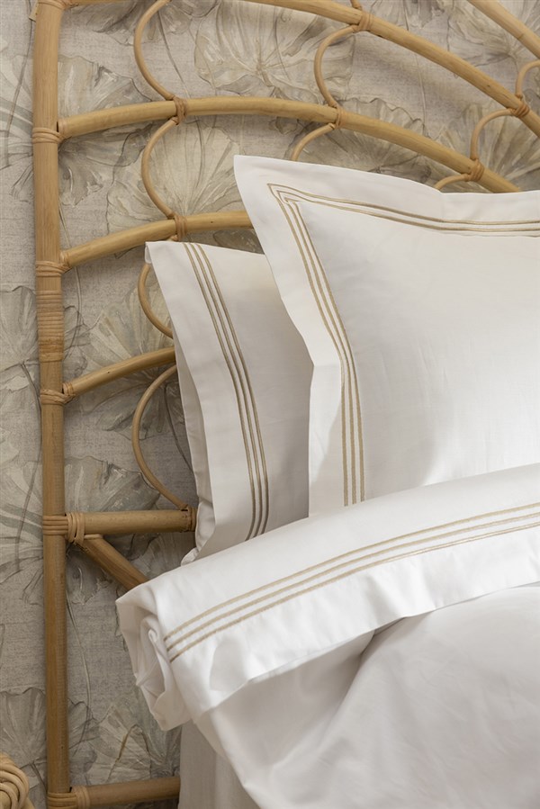 Double Duvet Cover Set 3 Sıra Pikolu Ebruli White-Stone