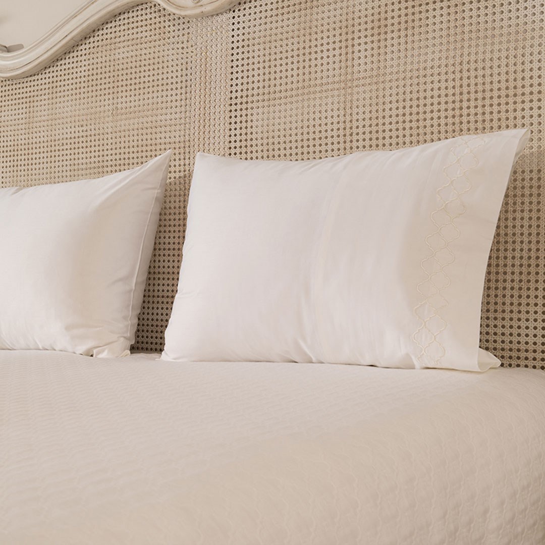 Pike Takımı Çift Kişilik Geometri - Mısır Pamuğu Beyaz-Beyaz