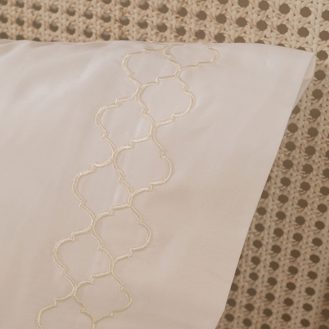 Pike Takımı Çift Kişilik Geometri - Mısır Pamuğu Beyaz-Beyaz