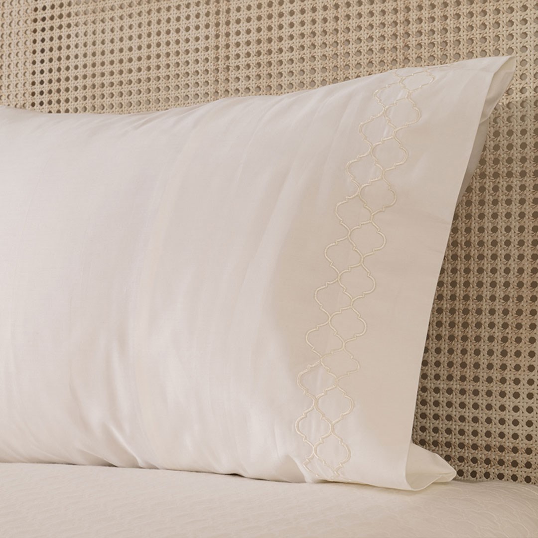 Pike Takımı Çift Kişilik Geometri - Mısır Pamuğu Beyaz-Beyaz