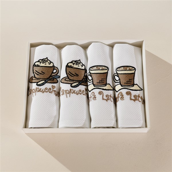 Kurulama Havlusu Kahve 4'lü Beyaz