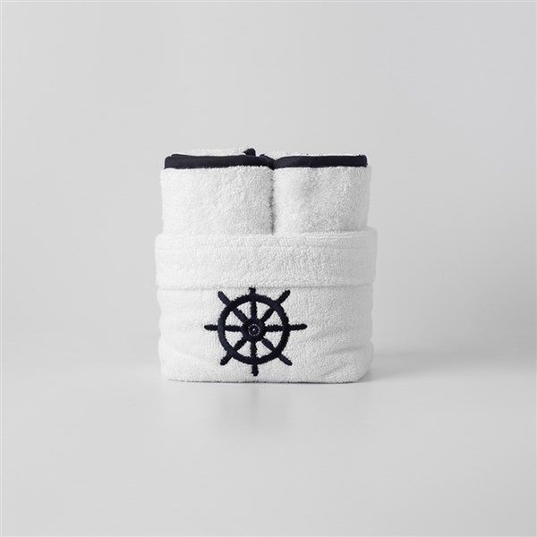 Dümen Nakışlı Kese + 4 Adet Düz Havlu By Lacivert