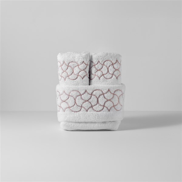 Nakışlı Peony Kese + 4 Adet Havlu Beyaz-Bej