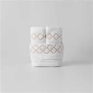 Nakışlı Geometri Kese + 4 El Havlusu By Taş Rengi