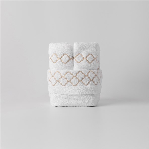 Nakışlı Geometri Kese + 4 El Havlusu By Taş Rengi