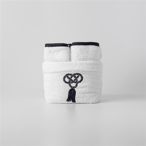 Halat Nakışlı Kese + 4 Adet Düz Havlu By Lacivert