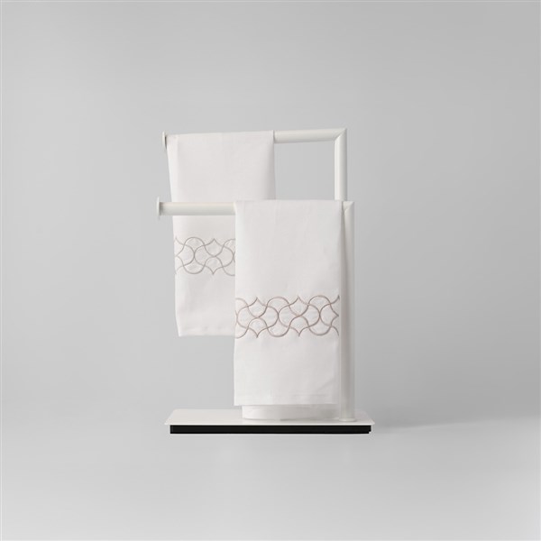 Nakışlı Keten El Havlusu Peony Beyaz-Bej