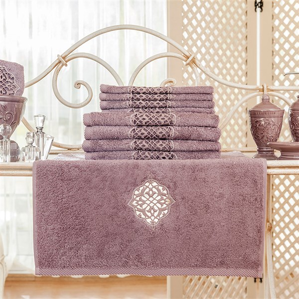 Dantelli Banyo Havlusu Güpür Mürdüm