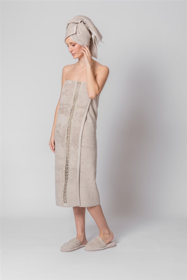 Dantelli Banyo Havlusu Kassia Kum Rengi