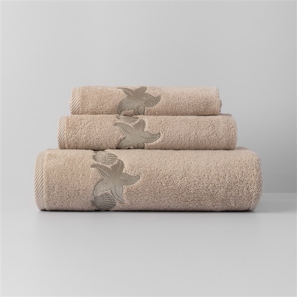 Nakışlı Banyo Havlusu Shell&Star Kum Rengi