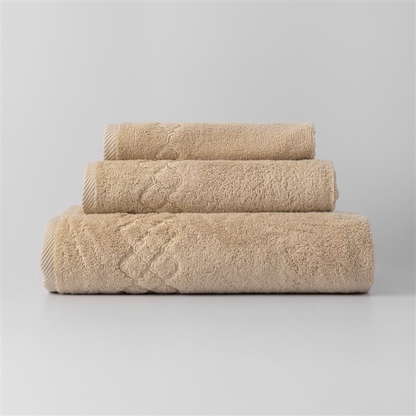 Nakışlı Banyo Havlusu Geometri Taş Rengi