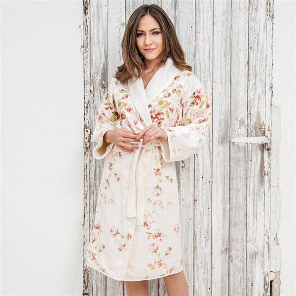 Bathrobe Printed Çardak Gülü Cream