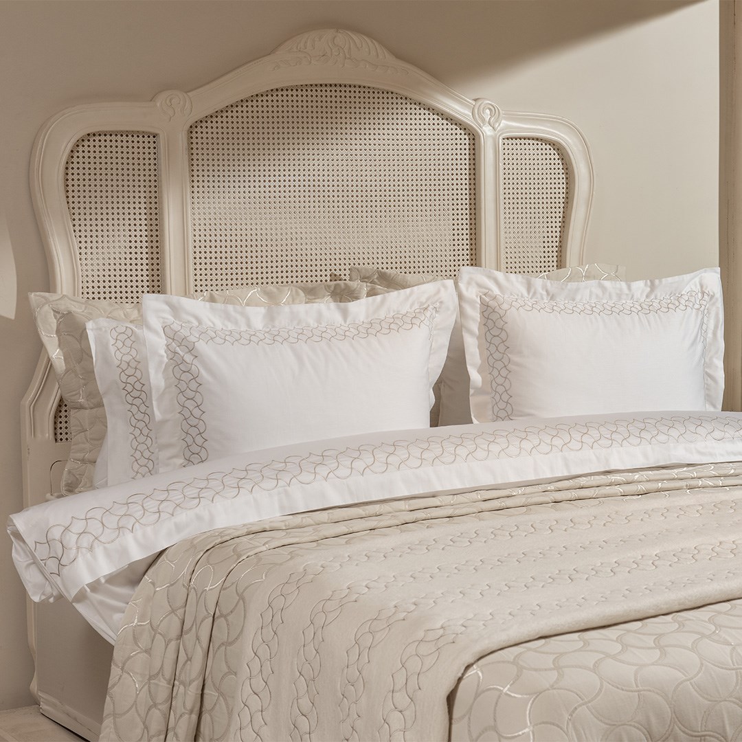 Nakışlı Battaniye Çift Kişilik Peony Kemik-Kum R.