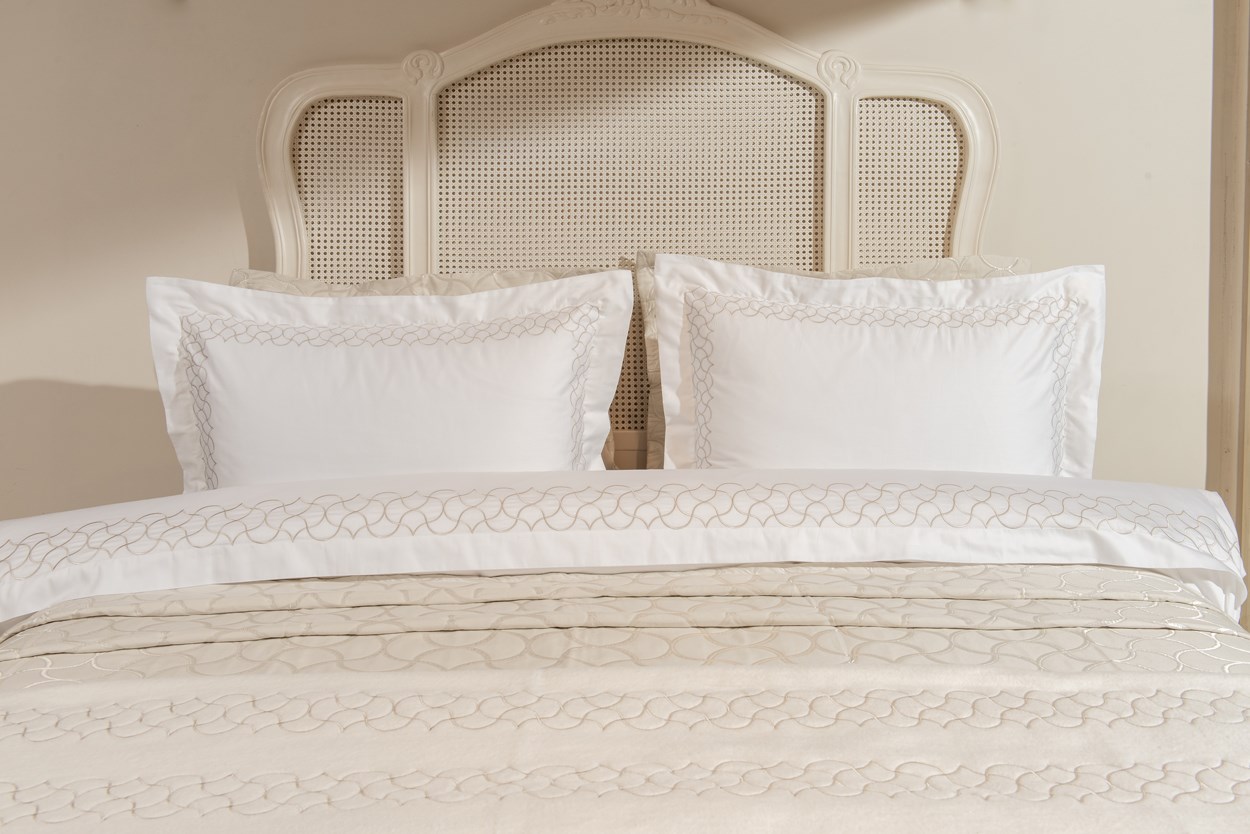 Nakışlı Battaniye Çift Kişilik Peony Kemik-Kum R.