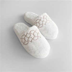 Nakışlı Terlik Peony Beyaz-Bej