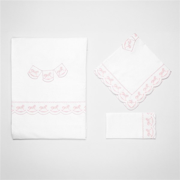 Baby Duvet Cover Set Tay Kanaviçe White-Pink