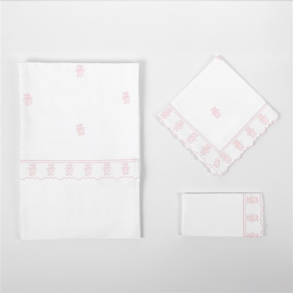 Baby Duvet Cover Set Ayıcıklı Kanaviçe White-Pink