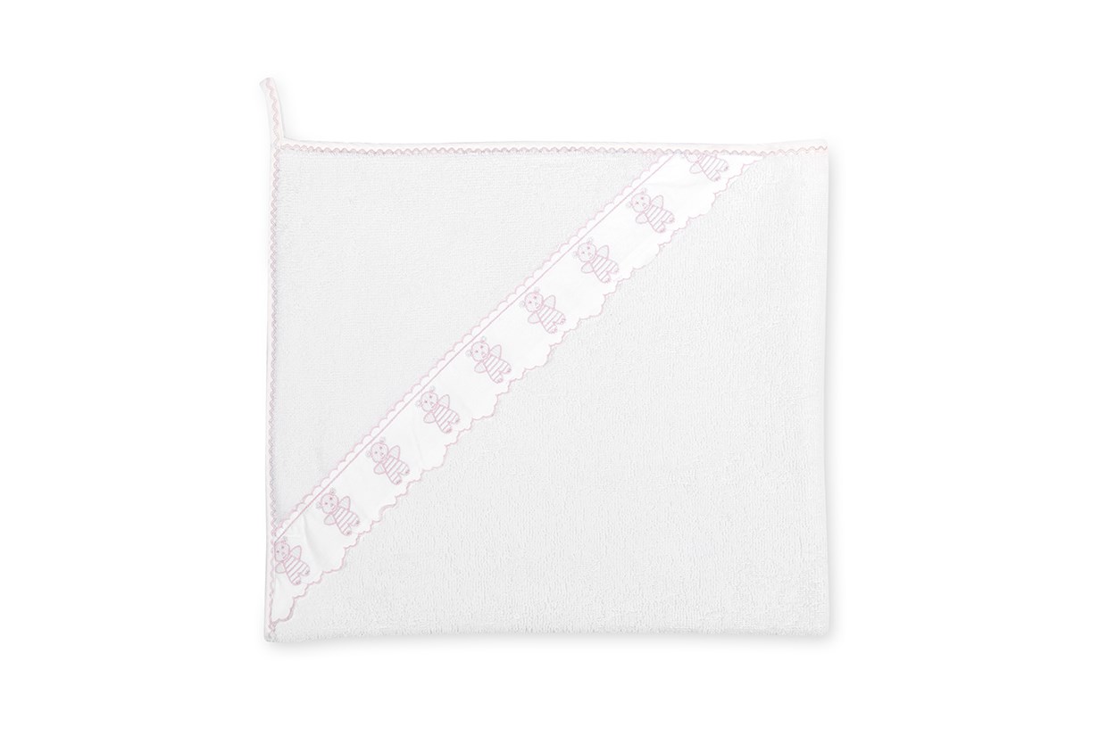 Baby Towel Ayıcıklı Kanaviçe White-Pink