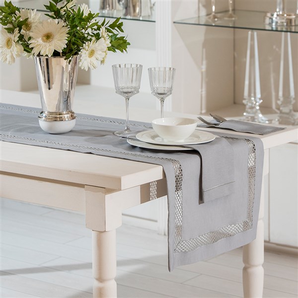 Dantelli Masa Bandı Amber Gri
