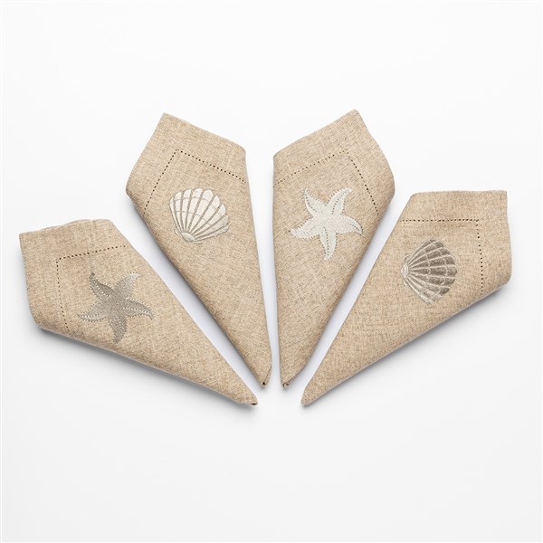 Embroidered Napkin,Set of 4,Shell&Star Keten