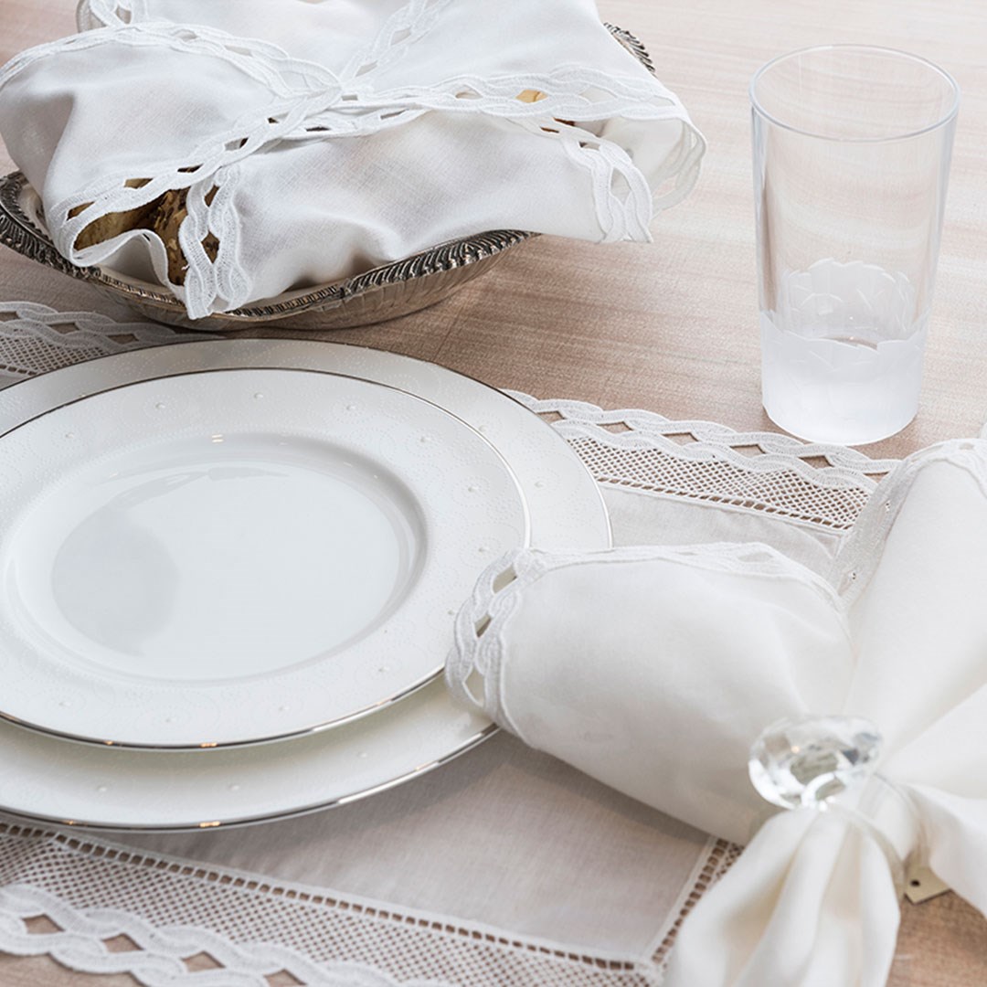 Dantelli Ekmek Sepeti Örtüsü Su Dalgası Beyaz