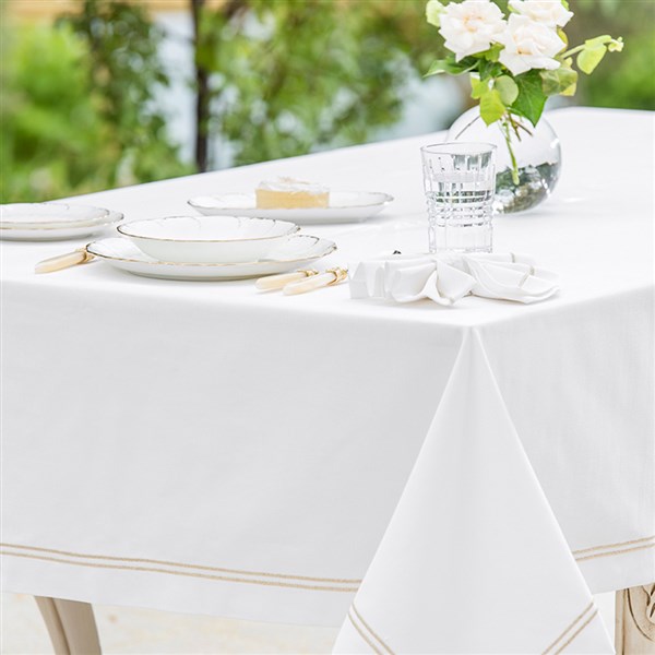 Table Cloth 2 Sıra Pikolu 180*340 White-Gold