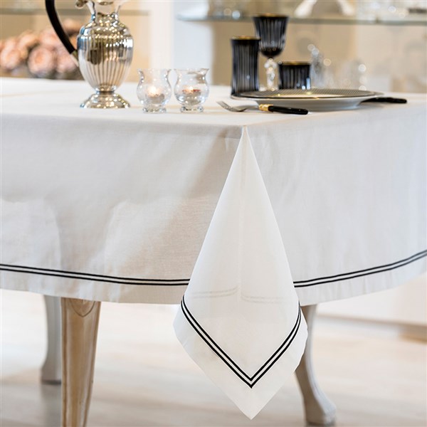 Table Cloth 2 Sıra Pikolu 180*340 Wh-Black
