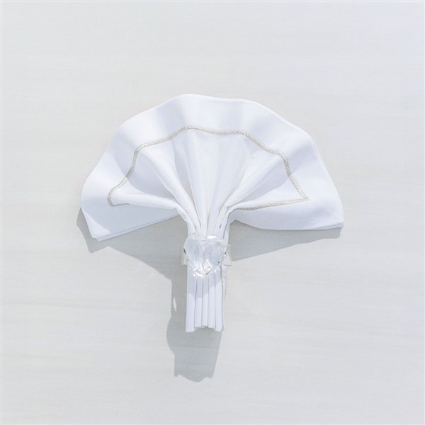 4 Piece Napkin Set 45*45 Düz Pikolu White-Gold