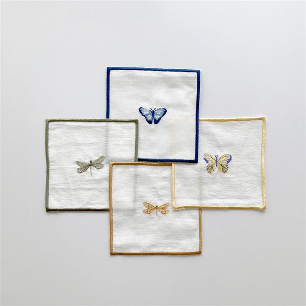 Embroidered Coaster Set of 4 Dragonfly Renkli