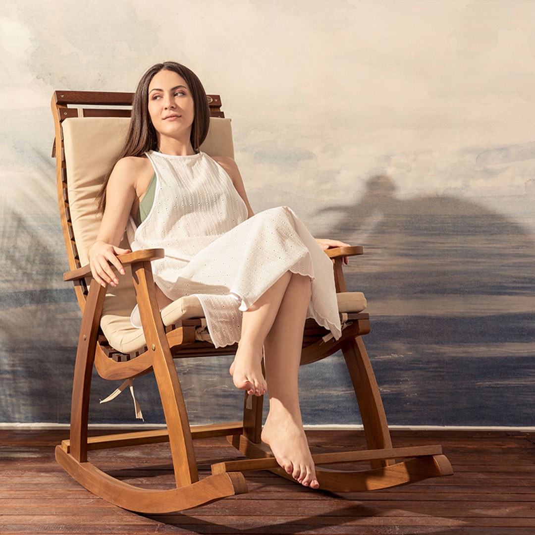 Ahşap Sallanan Koltuk Naturel