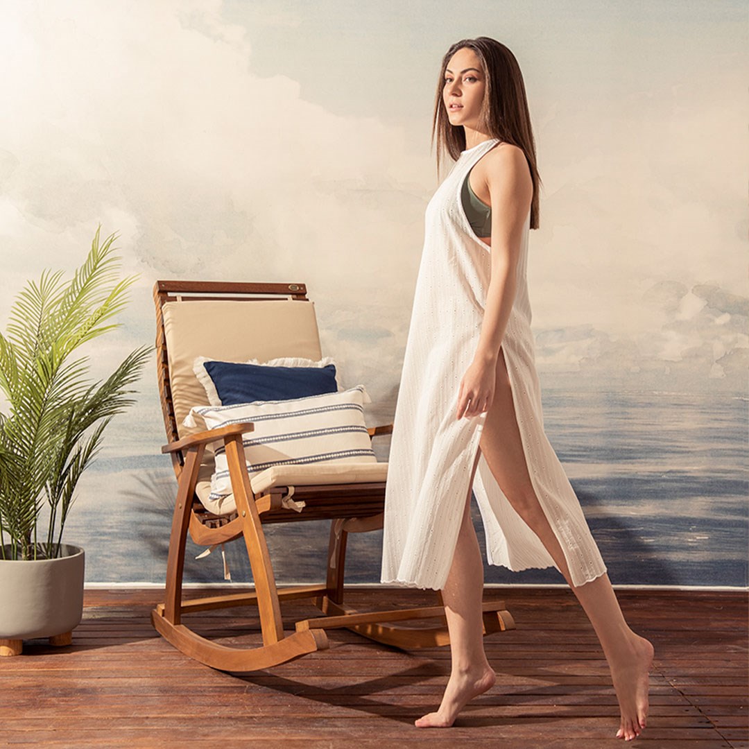 Ahşap Sallanan Koltuk Naturel