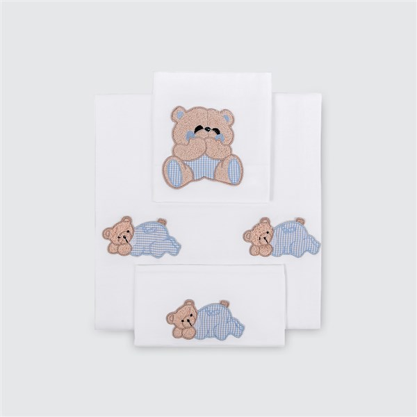 Baby Duvet Cover Set Yatan Ayıcıklı White-Blue