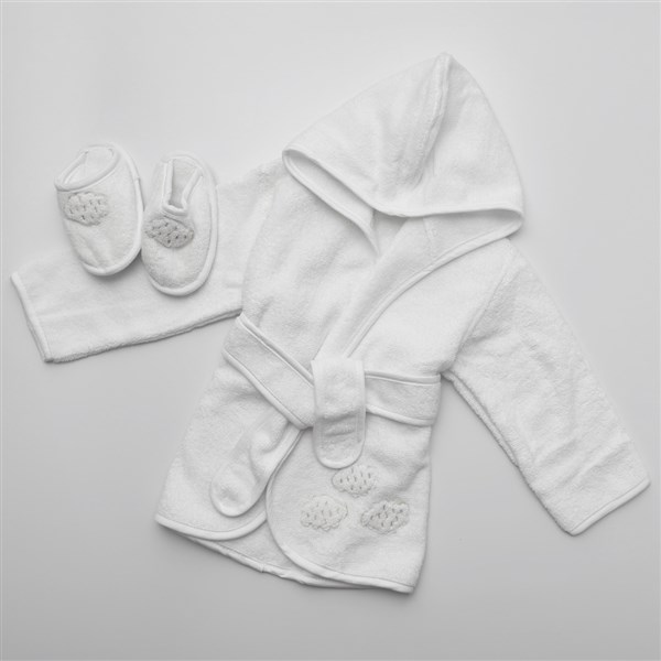 Bebek Bornoz + Terlik Bulut Beyaz