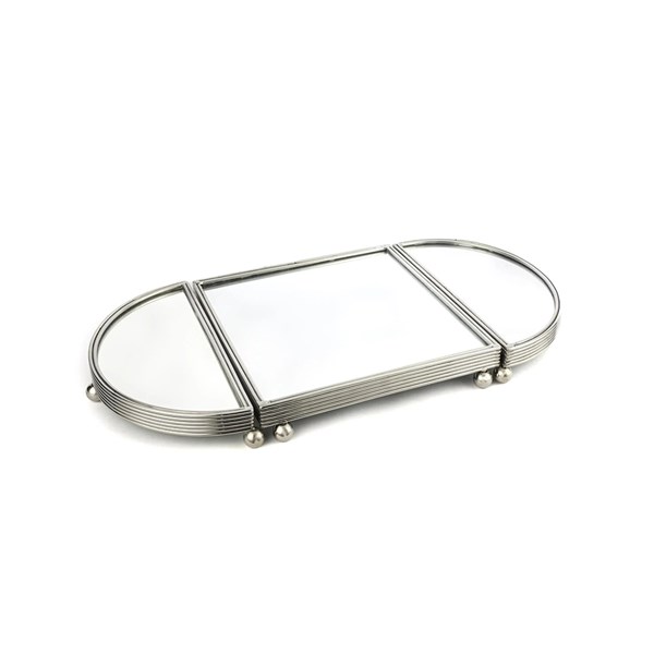 Silver Oval Metal Tray with Mirror 25x50 cm P341.379049 