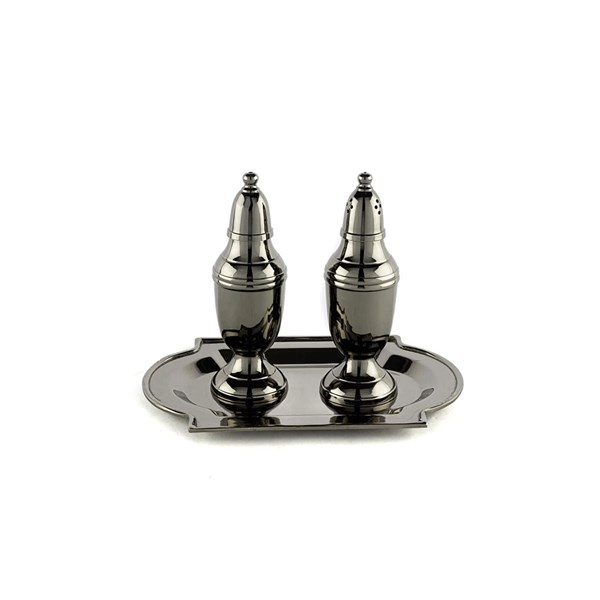 Smoked Metal Tray Salt and Pepper Shaker Set 18x12x13 cm P364.336516