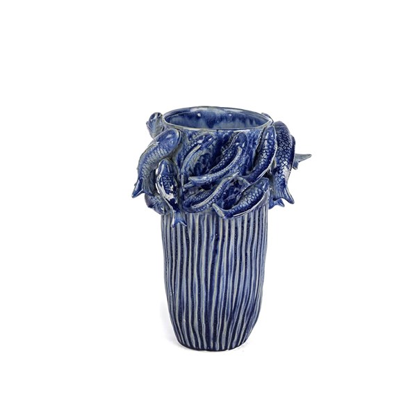 Mavi Balıklı Seramik Vazo 20x33 cm P237.814412 