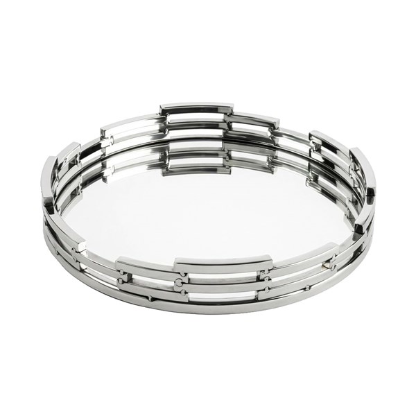 Silver Metal Round Mirrored Tray 33x5 cm P256.108622