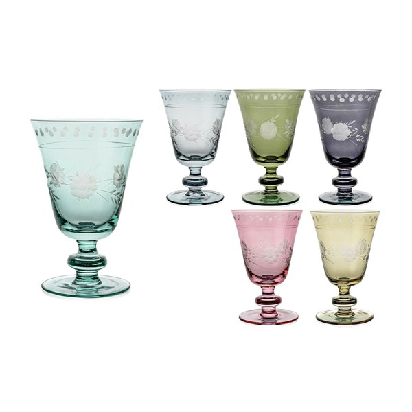 Colorful Floral Mix Footed Glasses,Set of 6,280ml P342.101425