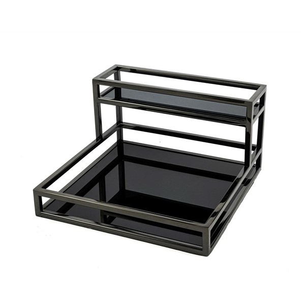 Black Metal 2-Tier Mirrored Serving Tray P256.110816