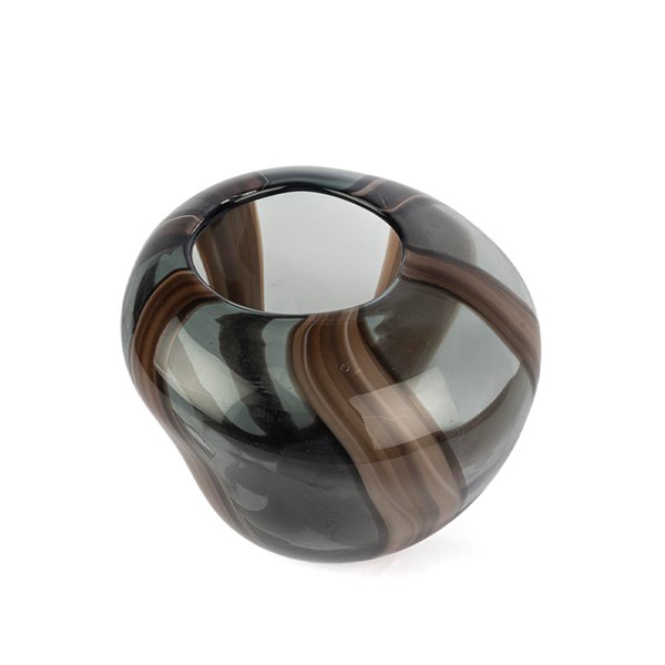 Kahve Çizgili Füme Cam Vazo 22*20*19 cm P351.372583 