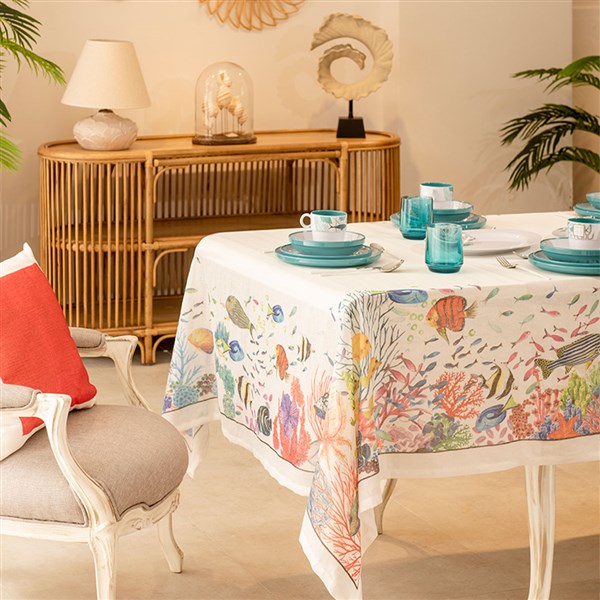 Printed Table Cloth Fish Renkli