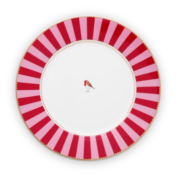 Love Birds Red/Pink Striped Pattern Dinner Plate 51001022 
