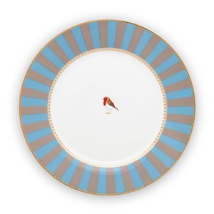 Love Birds Blue / Khaki Striped Pattern Plate 21 cm 51001024 