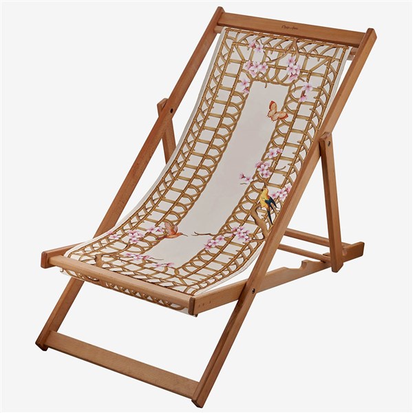Sakura Cream Straw Patterned Wooden Chaise Lounge CASSAK1KR 