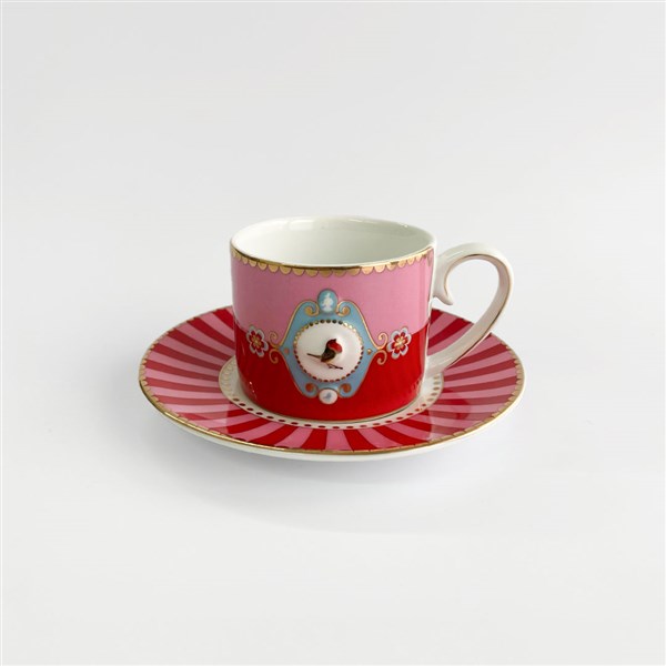 Love Birds Kırmızı Pembe Yatay Çizgili Kahve Fincanı 125 ml 51004209 