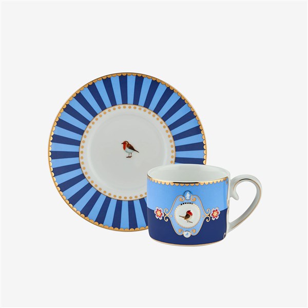 Love Birds Mavi Madalyon Desenli Yatay Çizgili Kahve Fincanı 125 ml 51004211 
