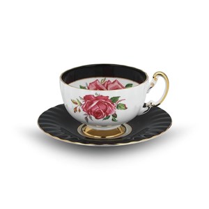 Big Pink Cabbage Rose Glaze Bun Tea & S - Black AY.6976462280219 