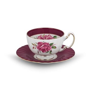 Big Pink Cabbage Rose Glaze Bun Tea & S - Red AY.6976462280233 