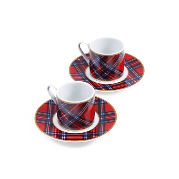 Ekose Kırmızı Türk Kahve Fincan Seti 2'li 